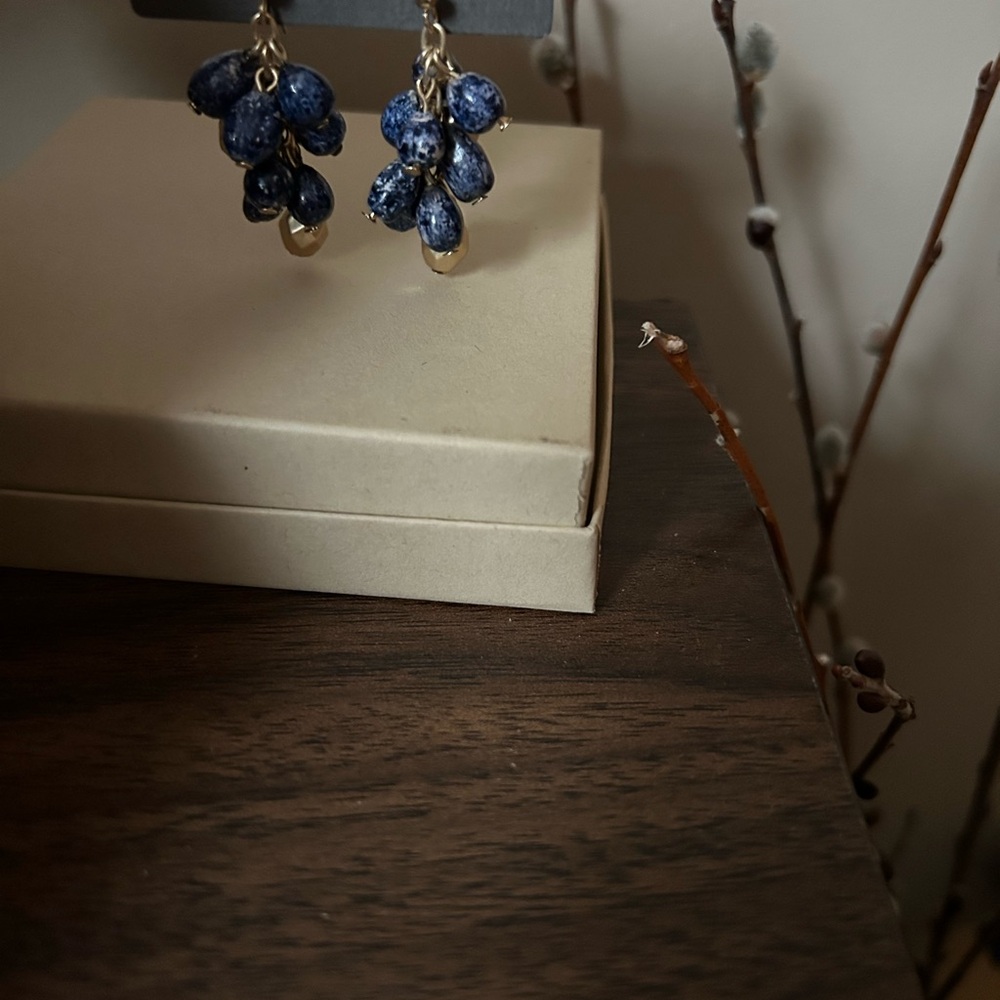 Chico's Navy Cluster Drop Earrings with Gold-Tone Accents - Picture 2 of 3